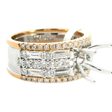 Elegant Diamond Mountings 18K Rosé & White Gold 1.50 Carats Round Semi Mount Ring - 1.38 Carats Baguette & Round Diamond
