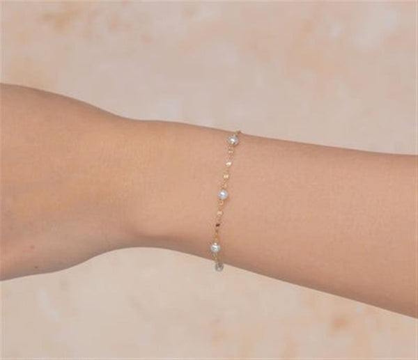 Elegant Pearl Bracelet - 14K Yellow Gold Cultured Pearl Sparkle Bracelet, 7 Inch
