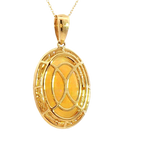 Vibrant Colored Stone Necklaces 14K Gold Yellow 8.91 Carats Opal & 0.13 Carats Diamond Halo Necklace, 18 Inch