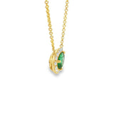 Vibrant Colored Stone Necklaces 18K Yellow Gold Horizontal Set Pear Shaped 0.52 Carats Emerald & 0.20 Carats Diamond Halo Necklace -18 Inch