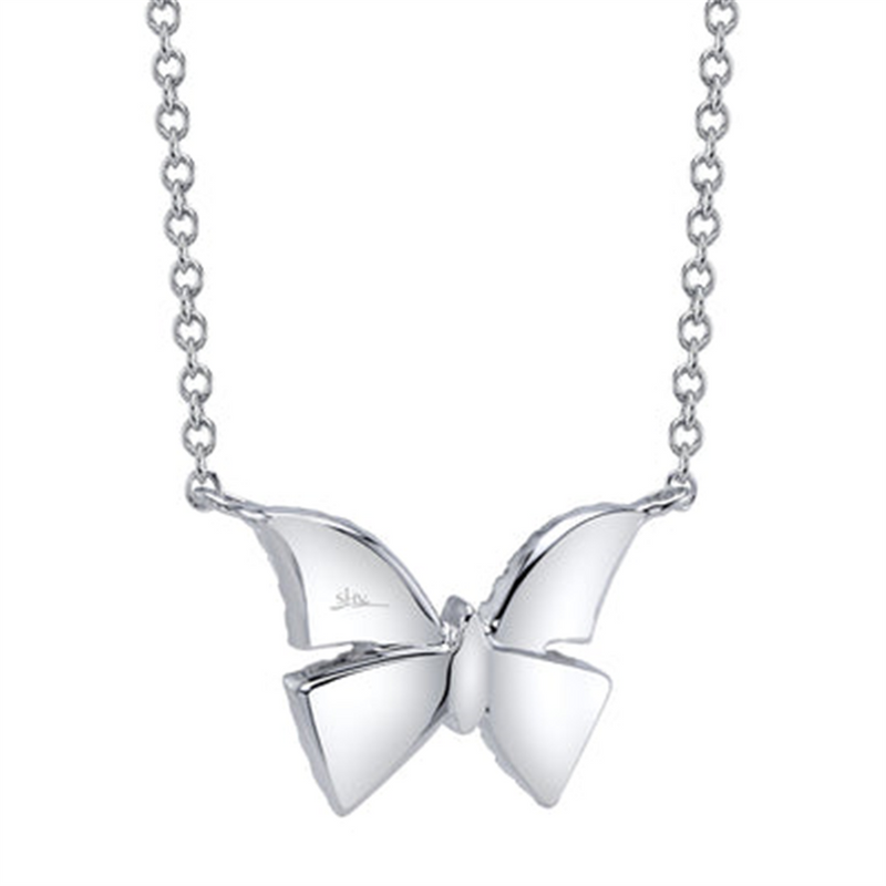 Elegant Diamond Necklaces 14K White Gold 0.15 Carats Diamond Butterfly Necklace - 18 Inch