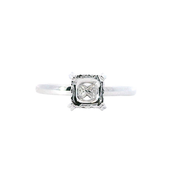 Elegant Diamond Mountings 18K White Gold 1.0 Carat Princess Cut Diamond Collar Engagement Ring- 0.07 Carats Setting