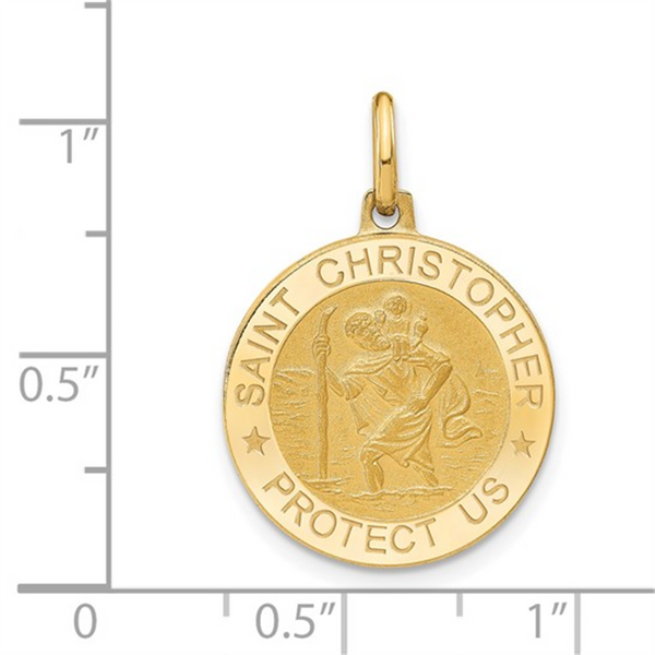 Yellow 14 Karat Gold St. Christopher Disc Pendant