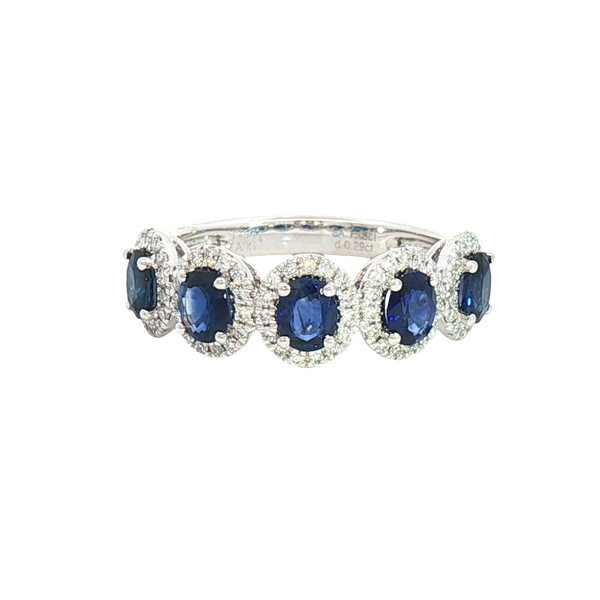 Bold & Elegant Platinum 1.43 Carats Blue Sapphires & 0.29 Carats Diamond Halo Band
