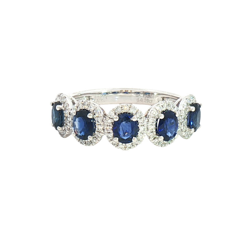 Bold & Elegant Platinum 1.43 Carats Blue Sapphires & 0.29 Carats Diamond Halo Band