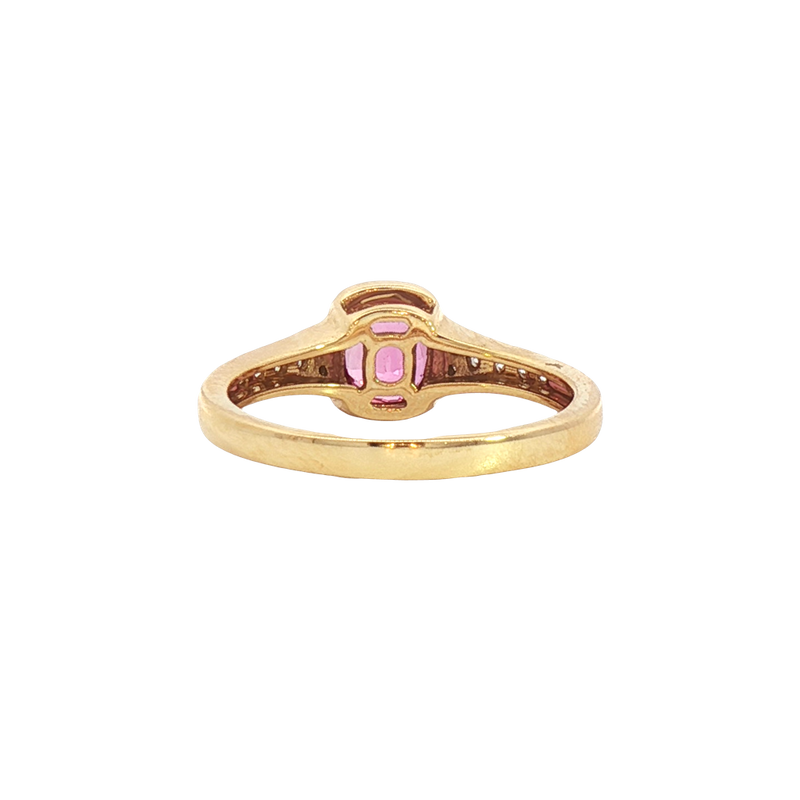 Bold & Elegant 18K Yellow Gold Cushion Cut 1.07 Carats Pink Sapphire & 0.14 Carats Diamond Ring