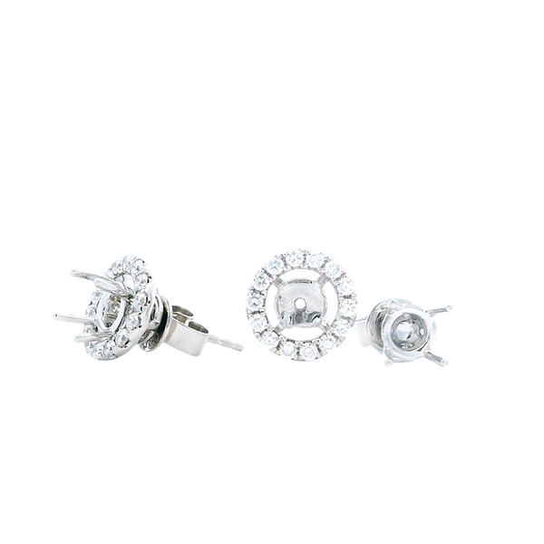 Classic & Contemporary 18K White Gold 0.45 Carats Diamond Semi Mount Stud Earrings & Halo Jackets
