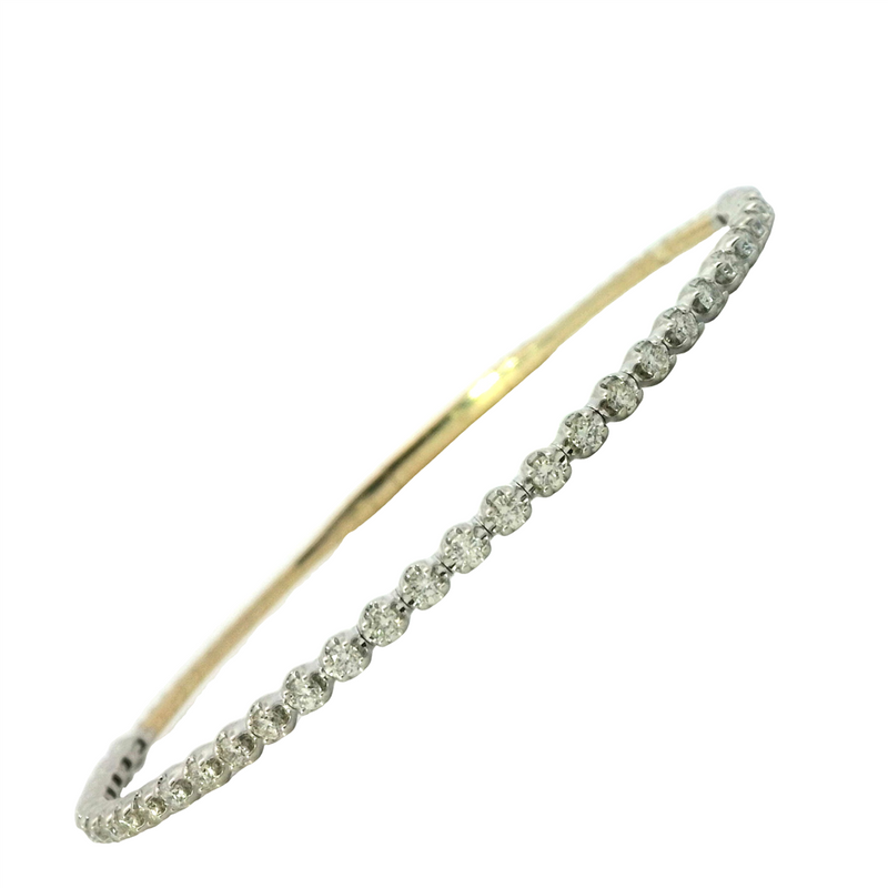 Two-Toned 14 Karat Gold 0.97 Carats Diamond Bangle Bracelet