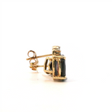 Vibrant Color Stone 10K Gold Yellow Estate Garnet & 0.03 Carats Diamond Drop Stud Earrings