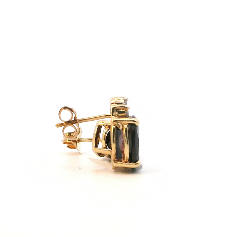Vibrant Color Stone 10K Gold Yellow Estate Garnet & 0.03 Carats Diamond Drop Stud Earrings
