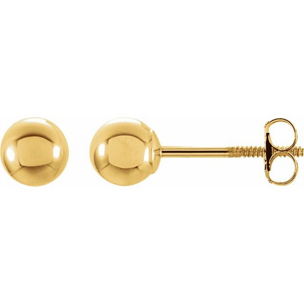 Elegant Precious Metal Earrings 14K Gold Yellow Polished 5mm Ball Stud Earrings