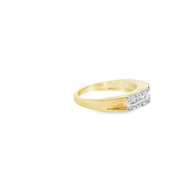 Estate Elegant Diamond Bands 10K Gold Yellow Stackable 1/4 Carats Round & Baguette Diamond Anniversary Band