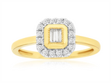 14K Gold Two-Toned Halo Baguette Diamonds Engagement Ring - 0.2 CTW Diamond
