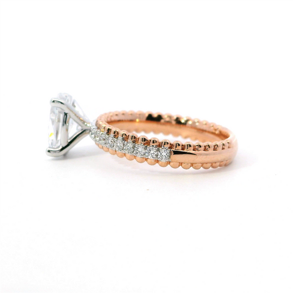 MPJ Exclusive Elegant Diamond Mountings 14K Gold Two-Toned White & Rose Diamond Accented Oval 2.5 Carats Engagement Ring - 0.25 Carats Accent Diamonds