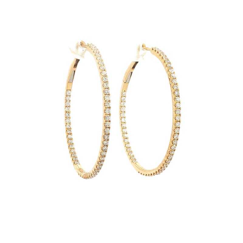Classic & Contemporary 18K Yellow Gold Inside Out 1.09 Carats Diamond Large Hoop Earrings