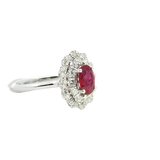 Bold & Elegant 18K White Gold Oval Cut 1.0 Carat Ruby & 0.66 Carats Diamond Double Halo Ring