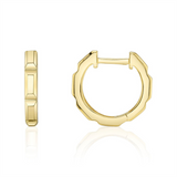Elegant Precious Metal Earrings 14K Yellow Gold Geometric Cut Huggie Earrings