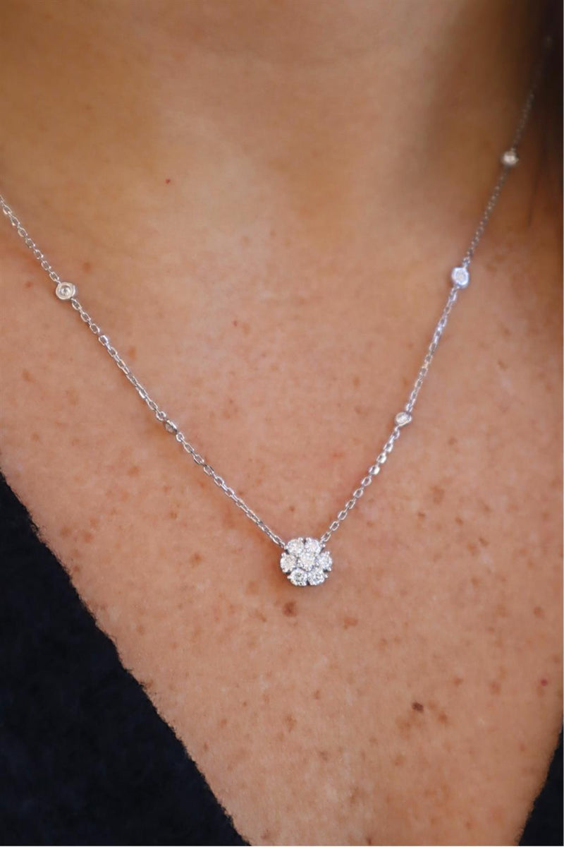 Elegant Diamond Necklaces 18K Gold White 0.79 Carats Diamonds Drop Necklace - 18 Inch