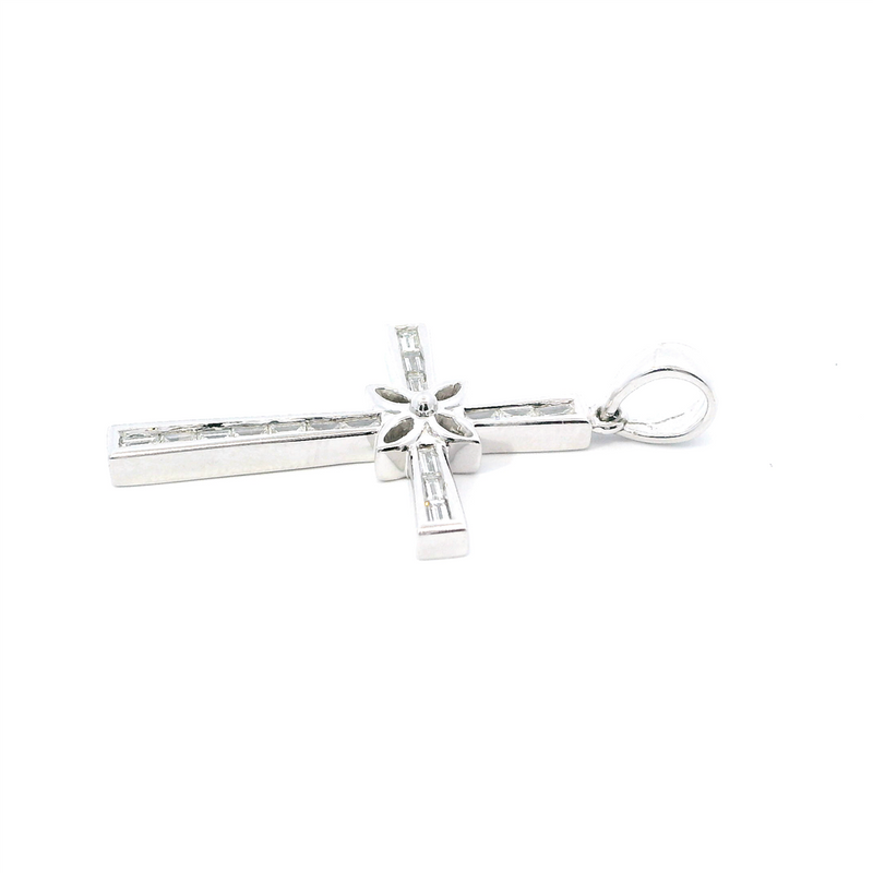Elegant Diamond Necklaces & Pendants 18K White Gold 0.37 Carats Baguette Diamond Medium Cross Pendant