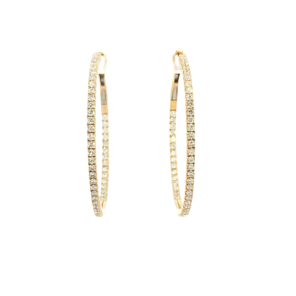Classic & Contemporary 18K Yellow Gold Inside Out 1.09 Carats Diamond Large Hoop Earrings