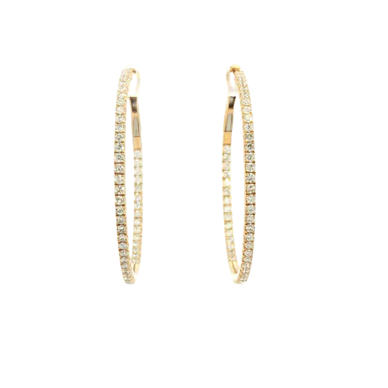 Classic & Contemporary 18K Yellow Gold Inside Out 1.09 Carats Diamond Large Hoop Earrings