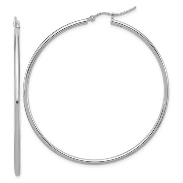 Elegant Precious Metal Earrings 10K Gold White Large 58MM Hoop Earrings