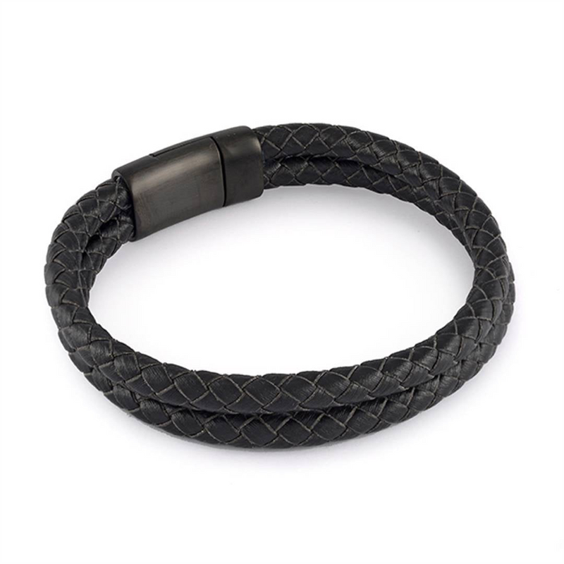 Bold & Stylish Alternative Metal Bracelets Black Braided Leather Bracelet, 8.5 Inch