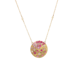 Vibrant Colored Stone Necklaces 14K Yellow Gold 1.16 Carats Pink Sapphire & 0.11 Carats Diamond Necklace, 18 Inch