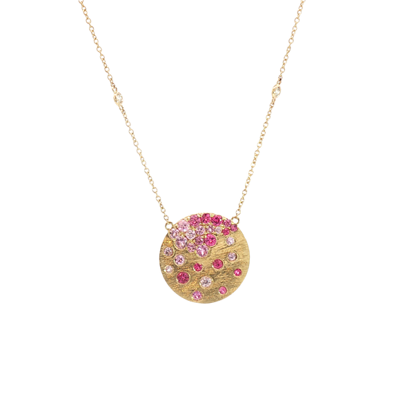 Vibrant Colored Stone Necklaces 14K Yellow Gold 1.16 Carats Pink Sapphire & 0.11 Carats Diamond Necklace, 18 Inch