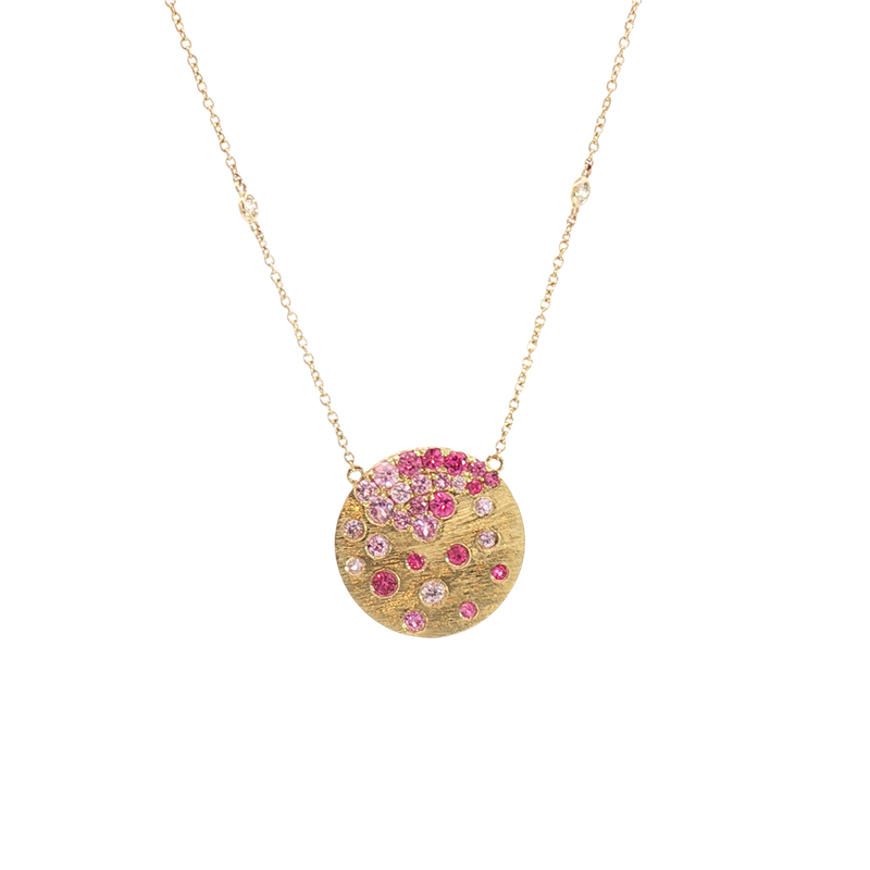 Vibrant Colored Stone Necklaces 14K Yellow Gold 1.16 Carats Pink Sapphire & 0.11 Carats Diamond Necklace, 18 Inch