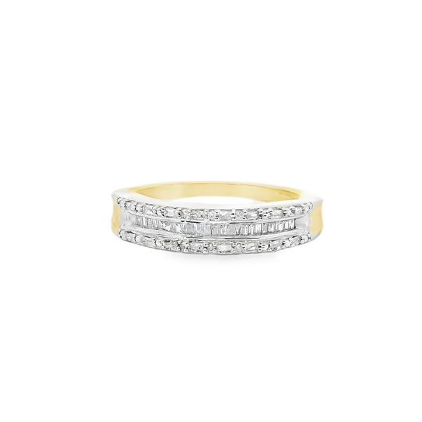 Estate Elegant Diamond Bands 10K Gold Yellow Stackable 1/4 Carats Round & Baguette Diamond Anniversary Band