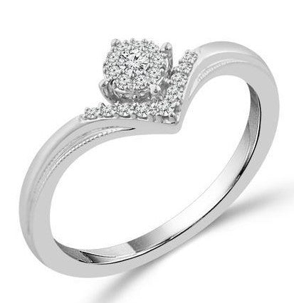 White 10 Karat Gold 1/8 Carats Diamond Cluster Tiara Inspired Engagement Ring