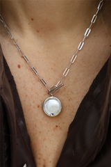DOORBUSTER: Rhodium Plated Sterling Silver Oval Link Mother of Pearl Necklace - 18 Inch