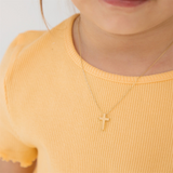 14K Yellow Gold Star Cutout Cross Necklace For Children - 16 Inch