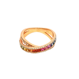 Bold & Elegant 18K Rosé Gold Princess Cut 0.96 Carats Multi-Colored Sapphire & 0.35 Carats Diamond Split Band Ring