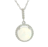 Vibrant Colored Stone Necklaces 14K White Gold 1.20 Carats Opal & 0.13 Carats Diamond Halo Necklace - 18 Inch