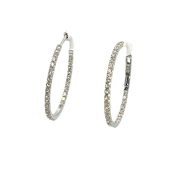 White 18 Karat Gold 0.86 Carats Diamond Medium Hoop Earrings