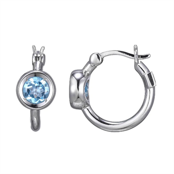 White Sterling Silver Blue Topaz Small Hoop Earrings