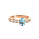 Bold & Elegant 14K Rosé Gold Oval Cut 0.63 Carats Light Blue Aquamarine & 0.18 Carats Diamond Ring