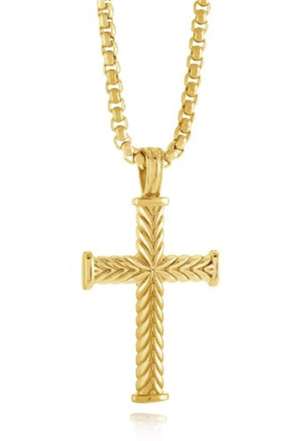 Yellow Gold Ion Plated Stainless Steel Cross Necklace - 22 Inch
