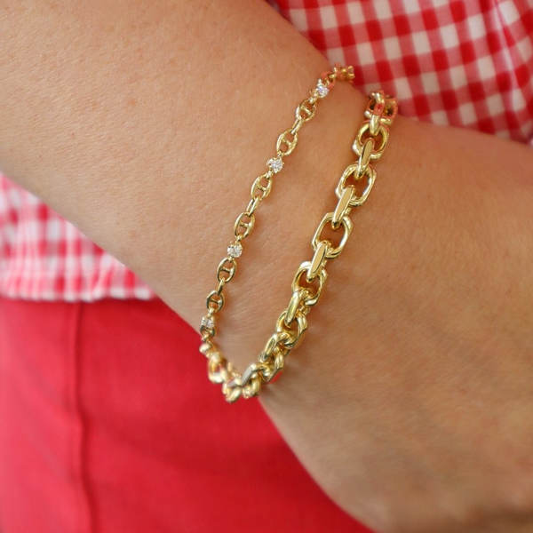 Elegant Precious Metal Bracelet 18K Yellow Gold Polished Flat Rolo Link Bracelet, 7 Inch