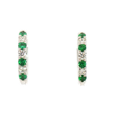 Vibrant Color Stone 18K White Gold 0.34 Carats Emerald & 0.24 Carats Diamond Small 15mm Hoop Earrings