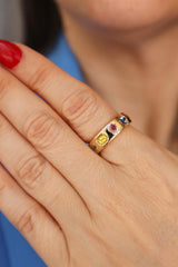 Bold & Elegant 14K Yellow Gold 0.74 Carats Multi Colored, Multi Cut Sapphire Stackable Ring