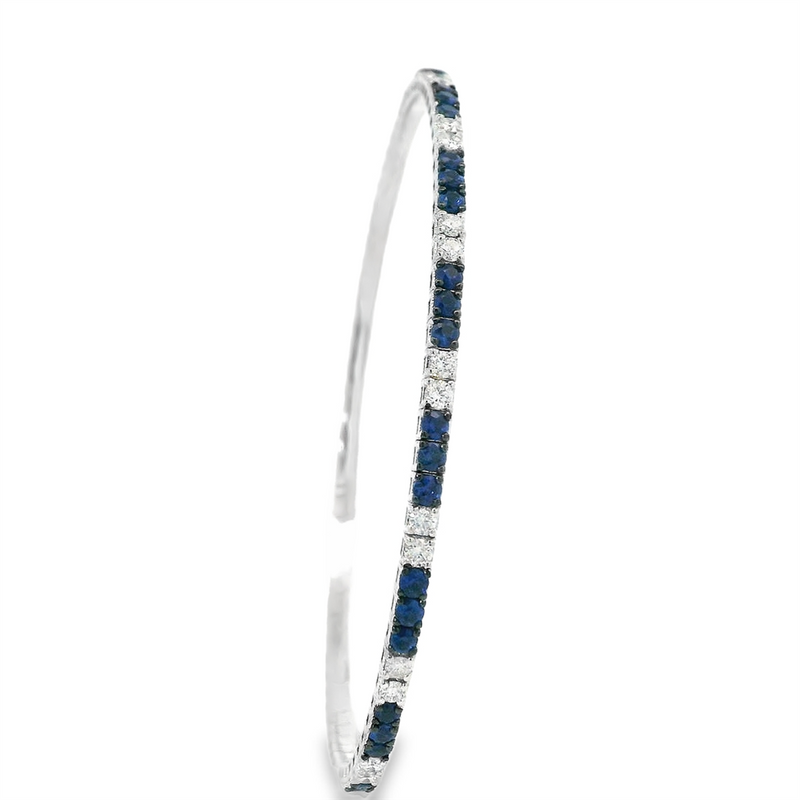 Elegant & Eye Catching 14K Gold White & Titanium 0.92 Carats Sapphire & 0.41 Carats Diamond Flexible Bangle Bracelet, Length 6.5 Inch