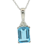 Vibrant Colored Stone Necklaces 14K White Gold 1.85 Carats Blue Topaz & 0.05 Carats Diamond Necklace - 18 Inch