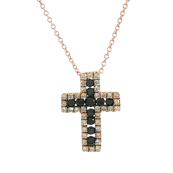 Elegant Diamond Necklaces & Pendants 18K Rosé Gold 0.70 Carats Black & White Diamond Cross Pendant
