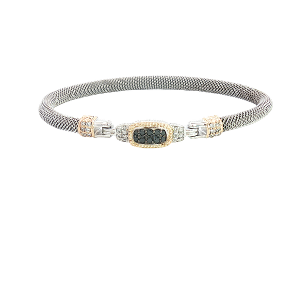 Sophisticated & Timeless Diamond Bracelets Sterling Silver & 14K Yellow Gold 0.20 Carats Natural Black Diamond & 0.22 Carats Lab Grown White Diamond Bangle Bracelet - 7 Inch