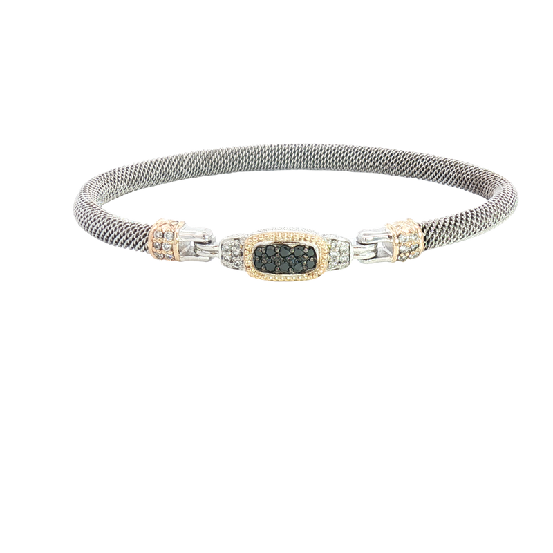 Sophisticated & Timeless Diamond Bracelets Sterling Silver & 14K Yellow Gold 0.20 Carats Natural Black Diamond & 0.22 Carats Lab Grown White Diamond Bangle Bracelet - 7 Inch