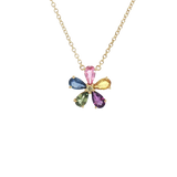 Vibrant Colored Stone Necklaces 14K Yellow Gold 1.13 Carats Sapphires & 0.02 Carats Diamond Floral Necklace, 18 Inch