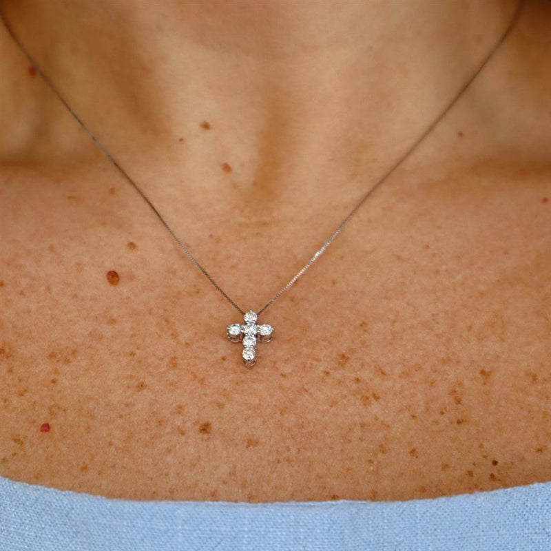 Elegant Diamond Necklaces & Pendants 14K White Gold White 0.46 Carats Diamond Cross Pendant